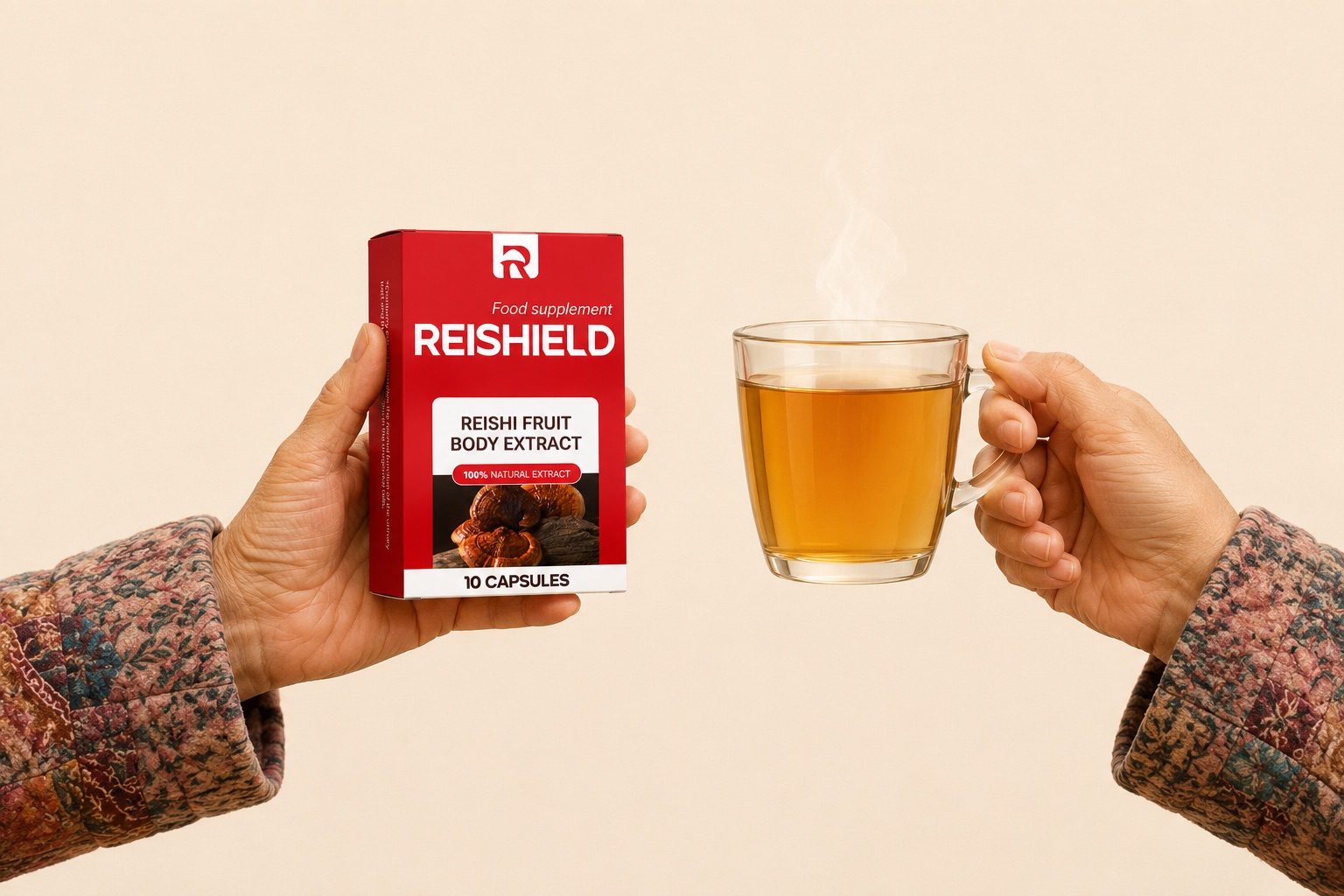 Oma Hilde reicht Reishield und ihren Morgentee